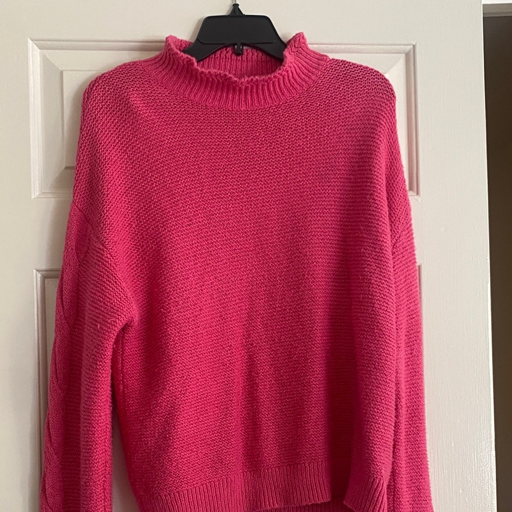 J. Crew Bold Pink Cowl Neck Sweater